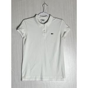 Lacoste Womens White Stretch Polo Shirt Size 40 (Med/US) Slim Fit Cotton Classic